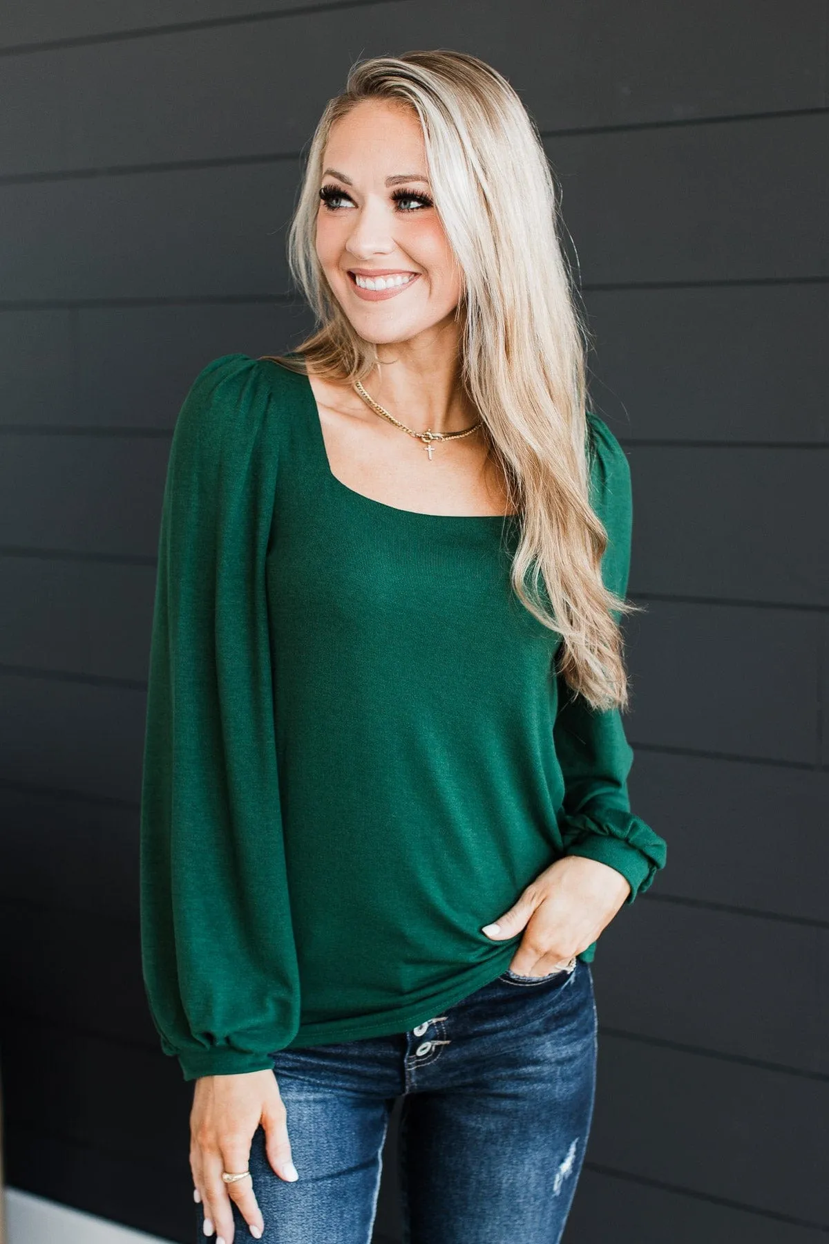 Easily Enchanting Knit Top- Hunter Green