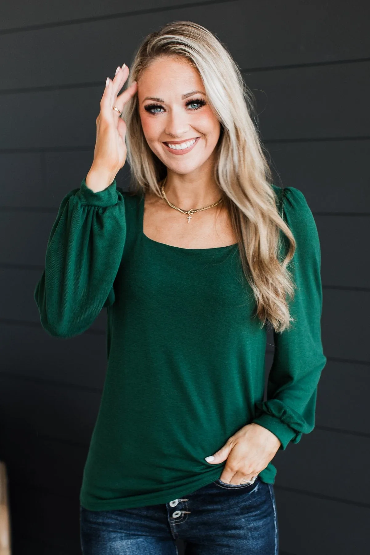 Easily Enchanting Knit Top- Hunter Green