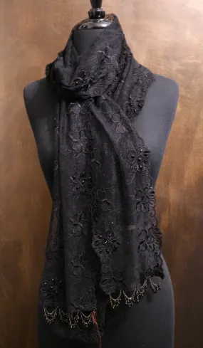 Erickson Beamon Crystal Embellished Lace Long Scarf