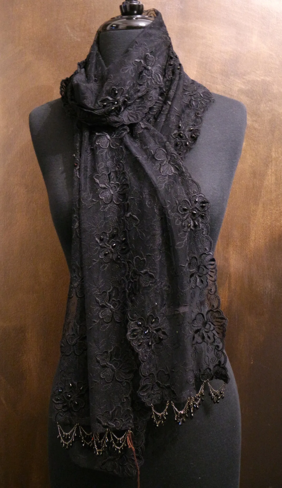 Erickson Beamon Crystal Embellished Lace Long Scarf