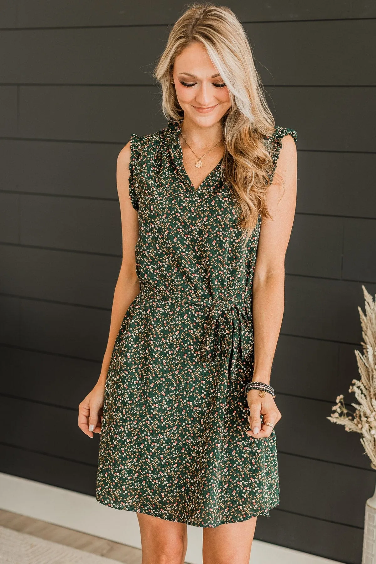 Feeling Confident Floral Dress- Hunter Green