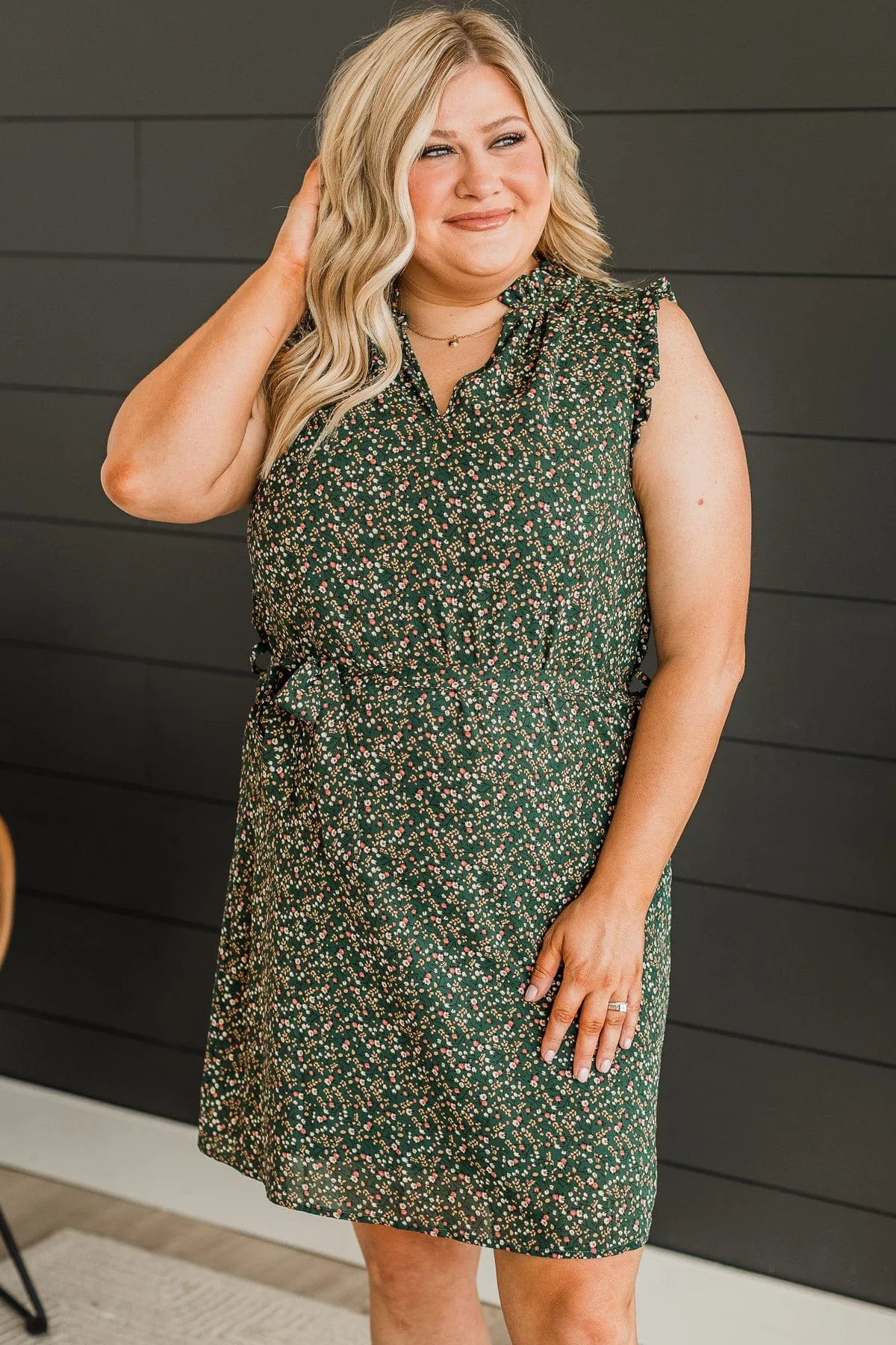 Feeling Confident Floral Dress- Hunter Green