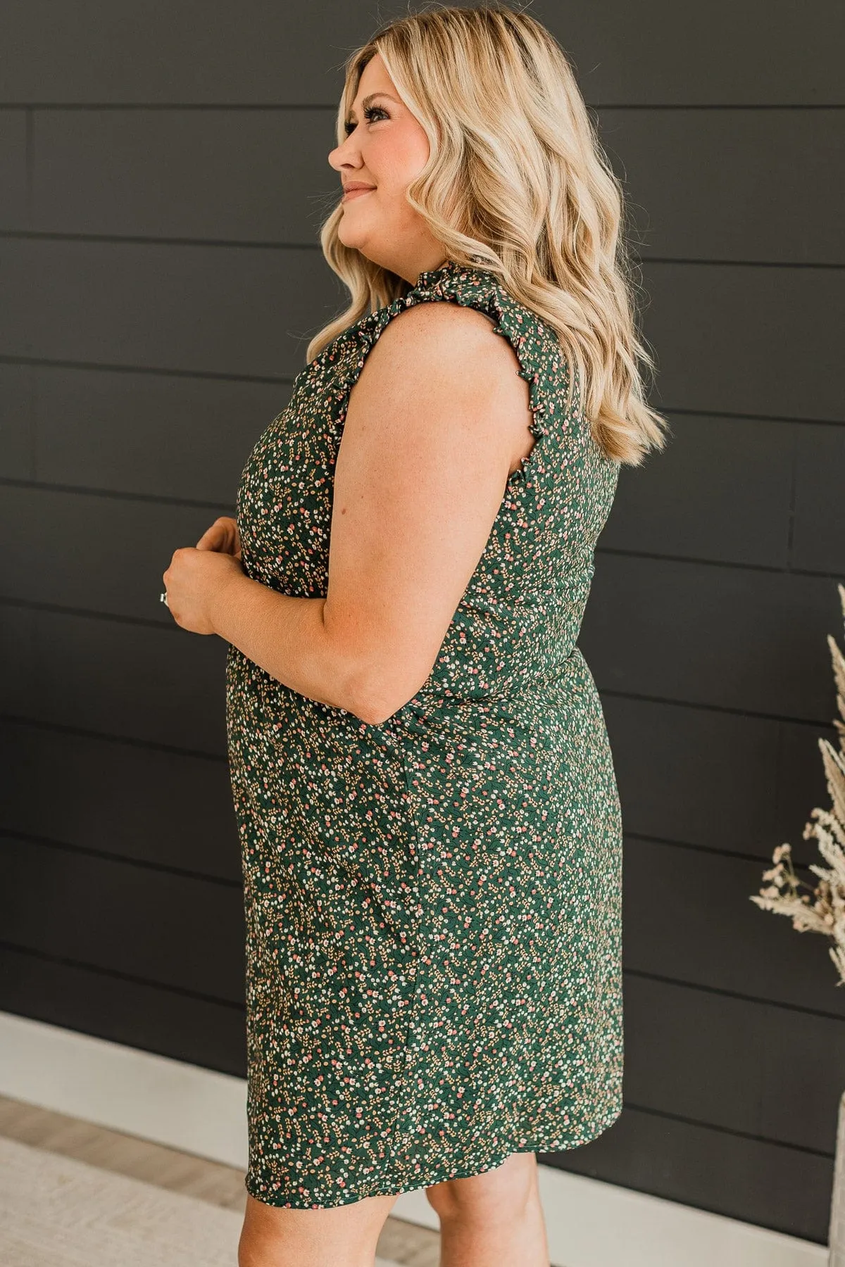 Feeling Confident Floral Dress- Hunter Green