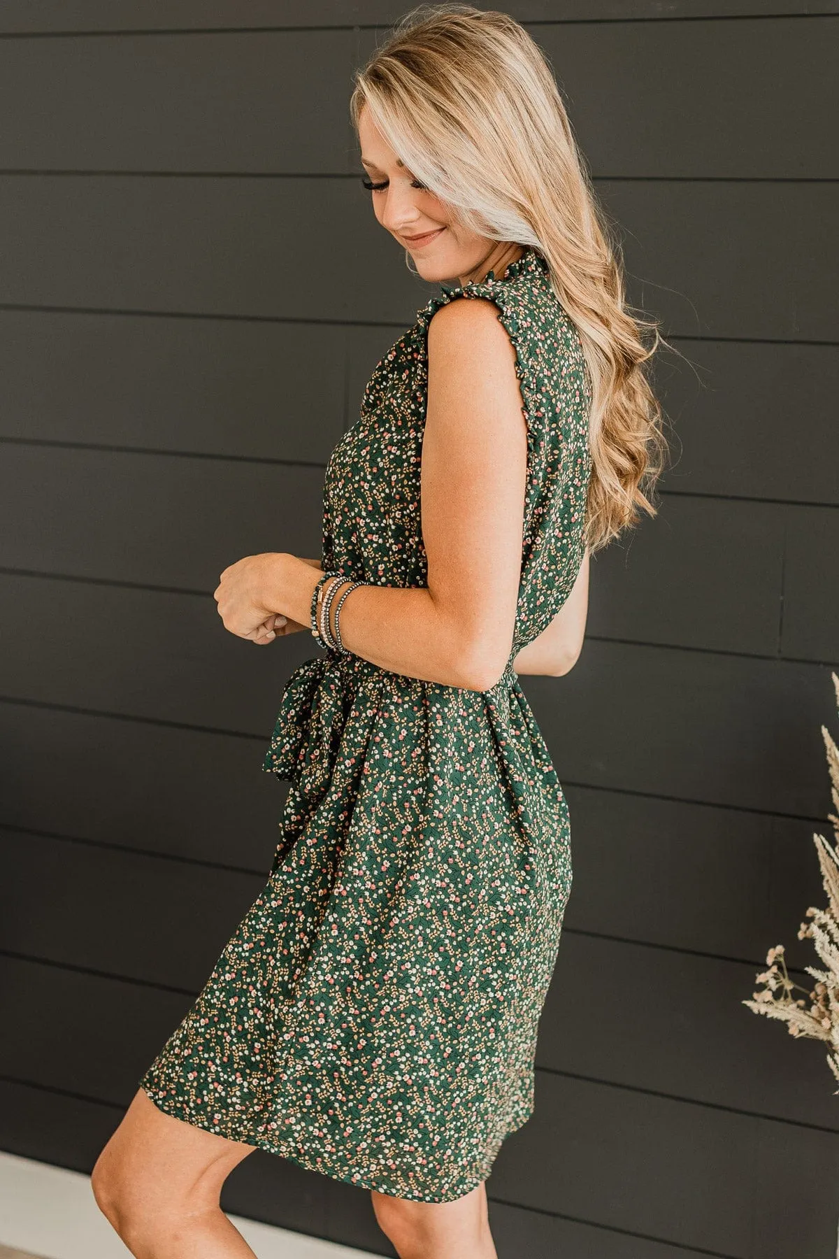 Feeling Confident Floral Dress- Hunter Green