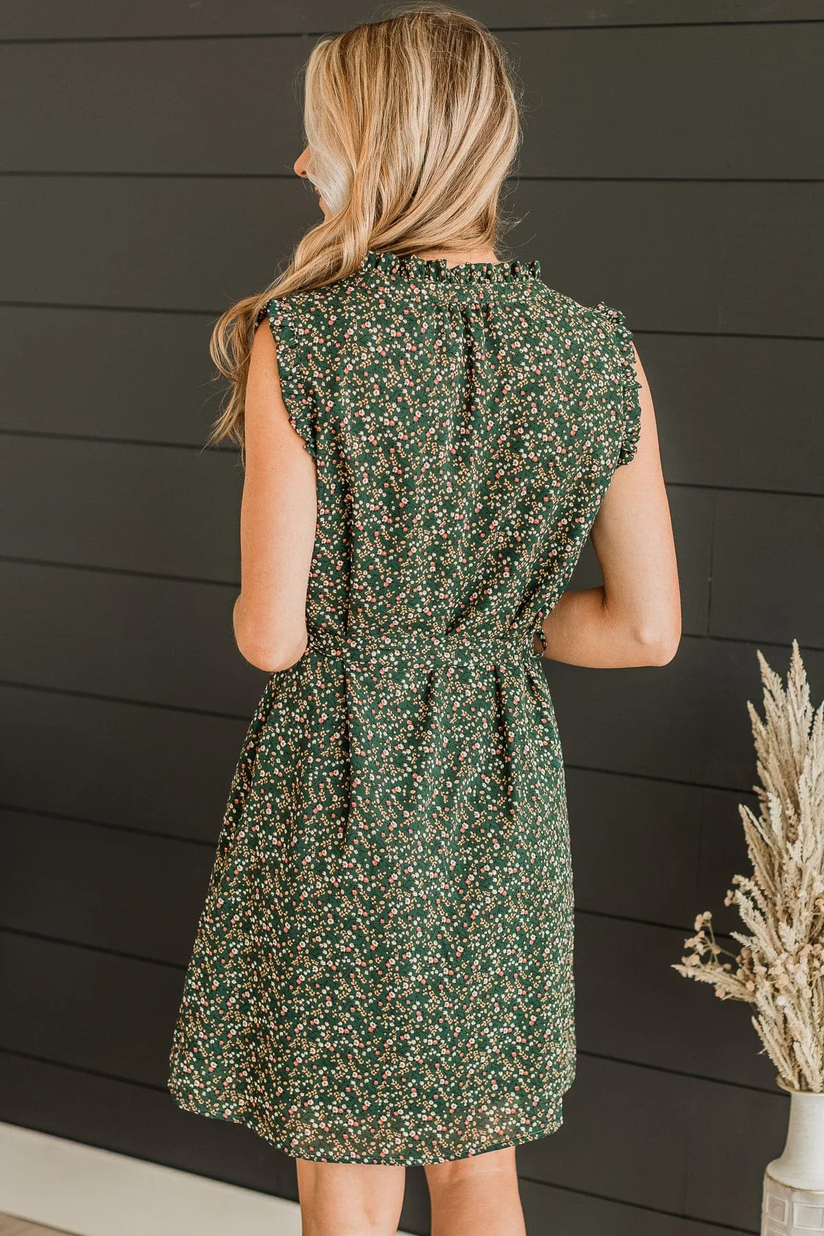 Feeling Confident Floral Dress- Hunter Green