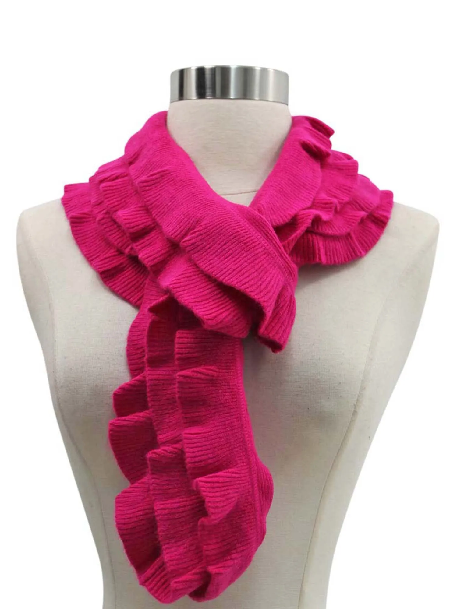 Feminine Ruffled Knit Winter Infinity Scarf