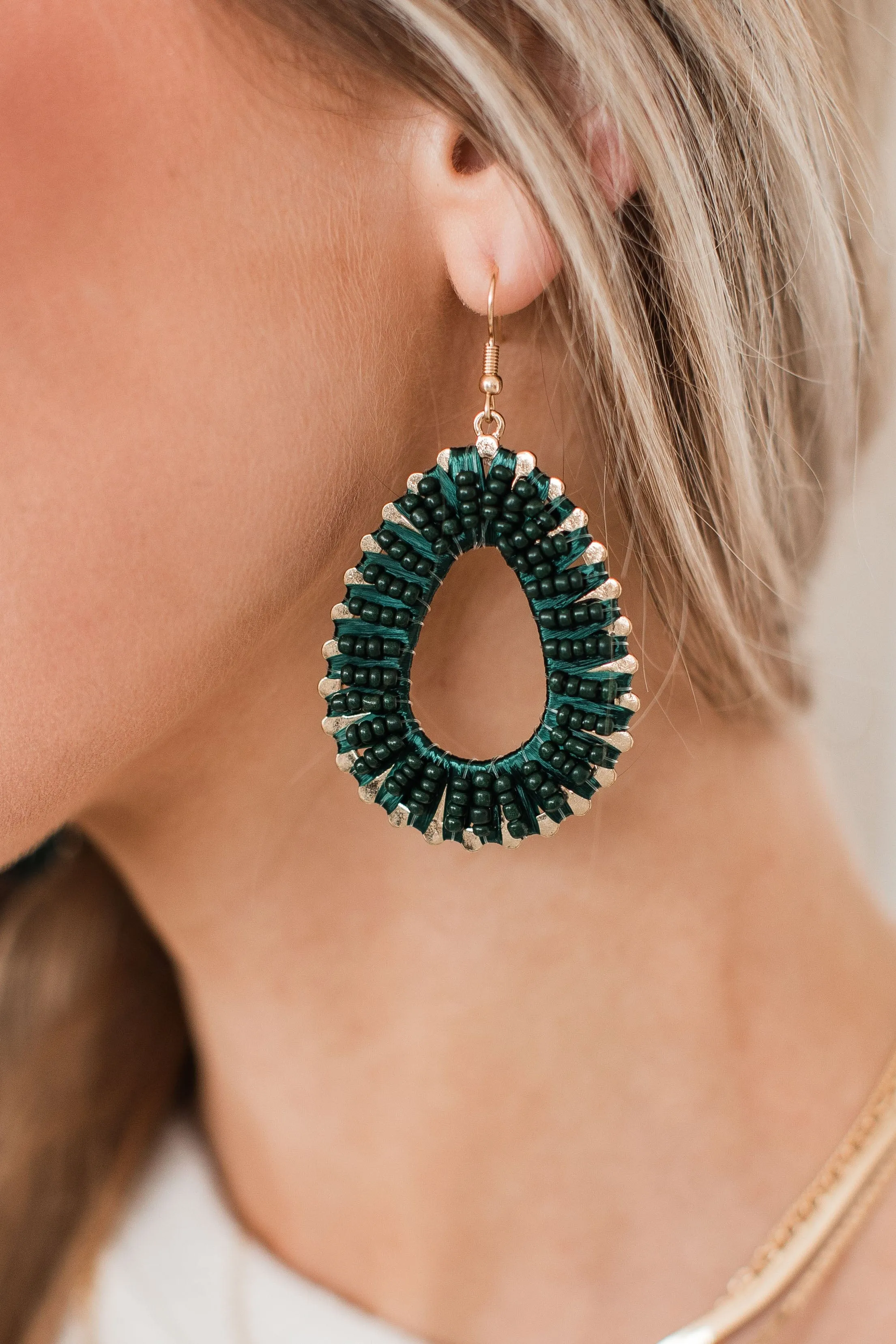 Festive Days Raffia Earrings- Hunter Green