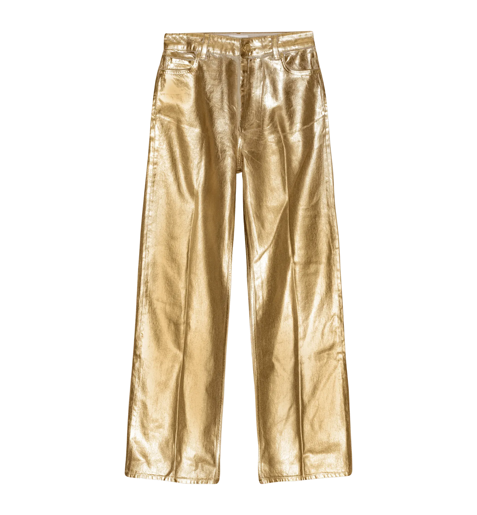 GANNI Gold Foil Denim Wide Jeans