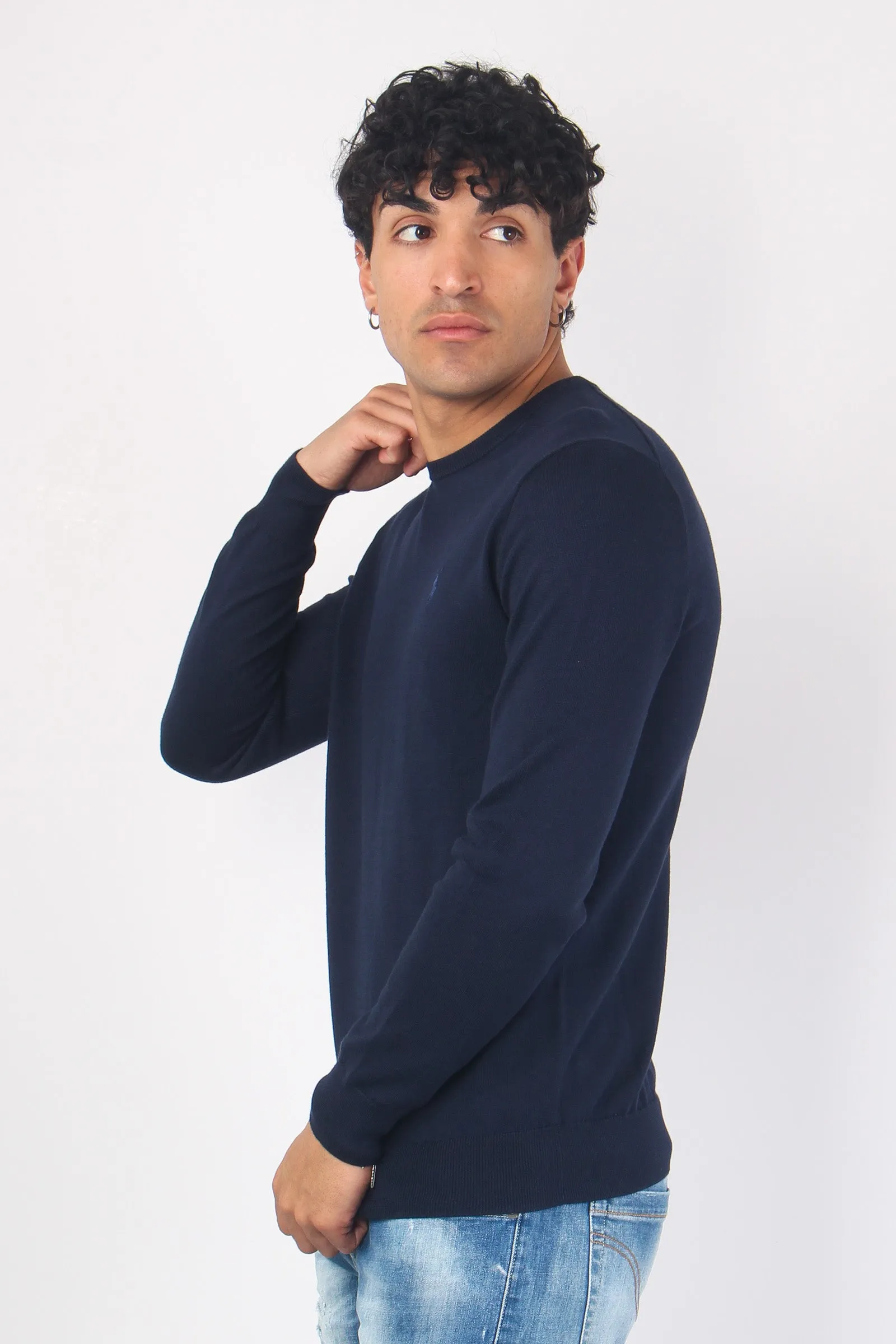 Girocollo Cotone Slim Fit Hunter Navy