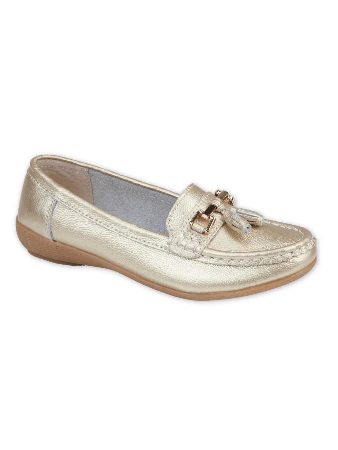 Gold Leather Tassel Loafer Size 8