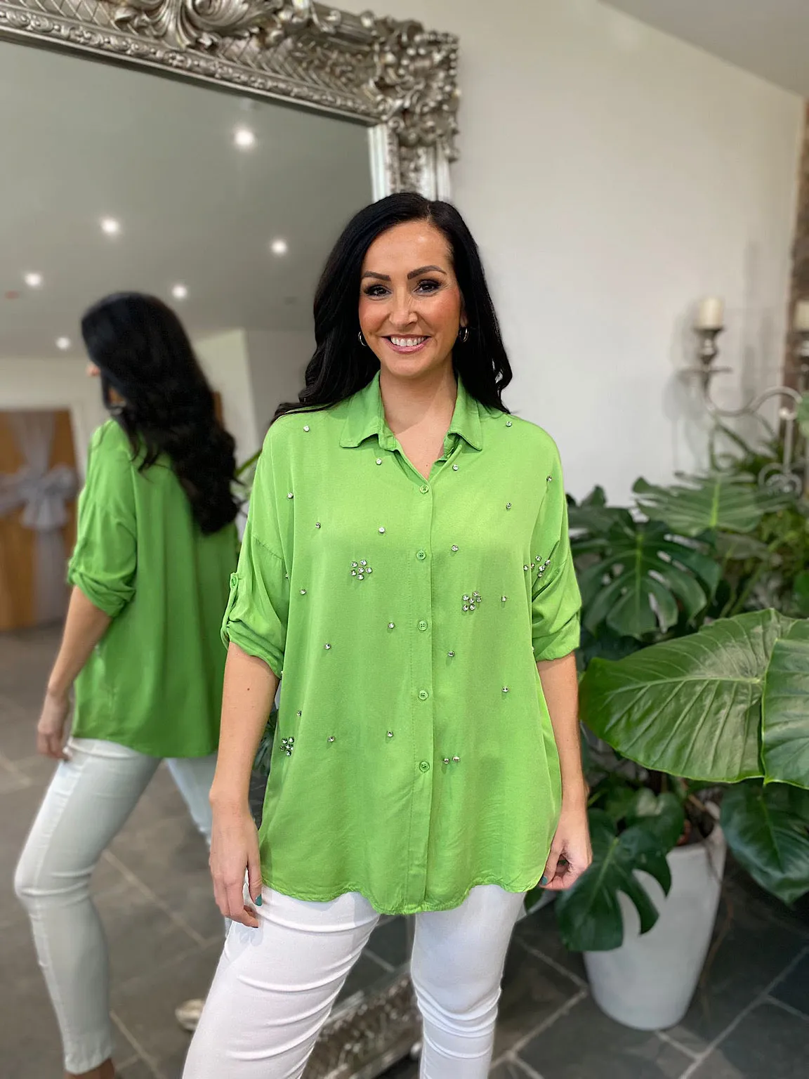 Green Embellished Blouse Ida