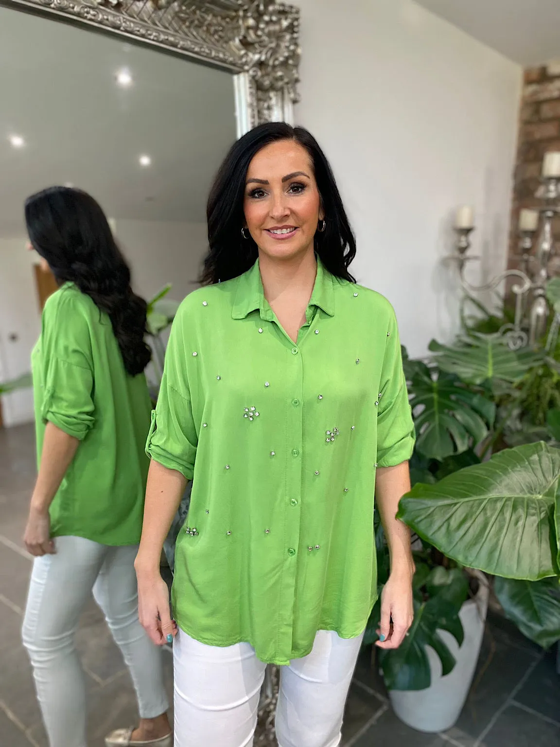 Green Embellished Blouse Ida