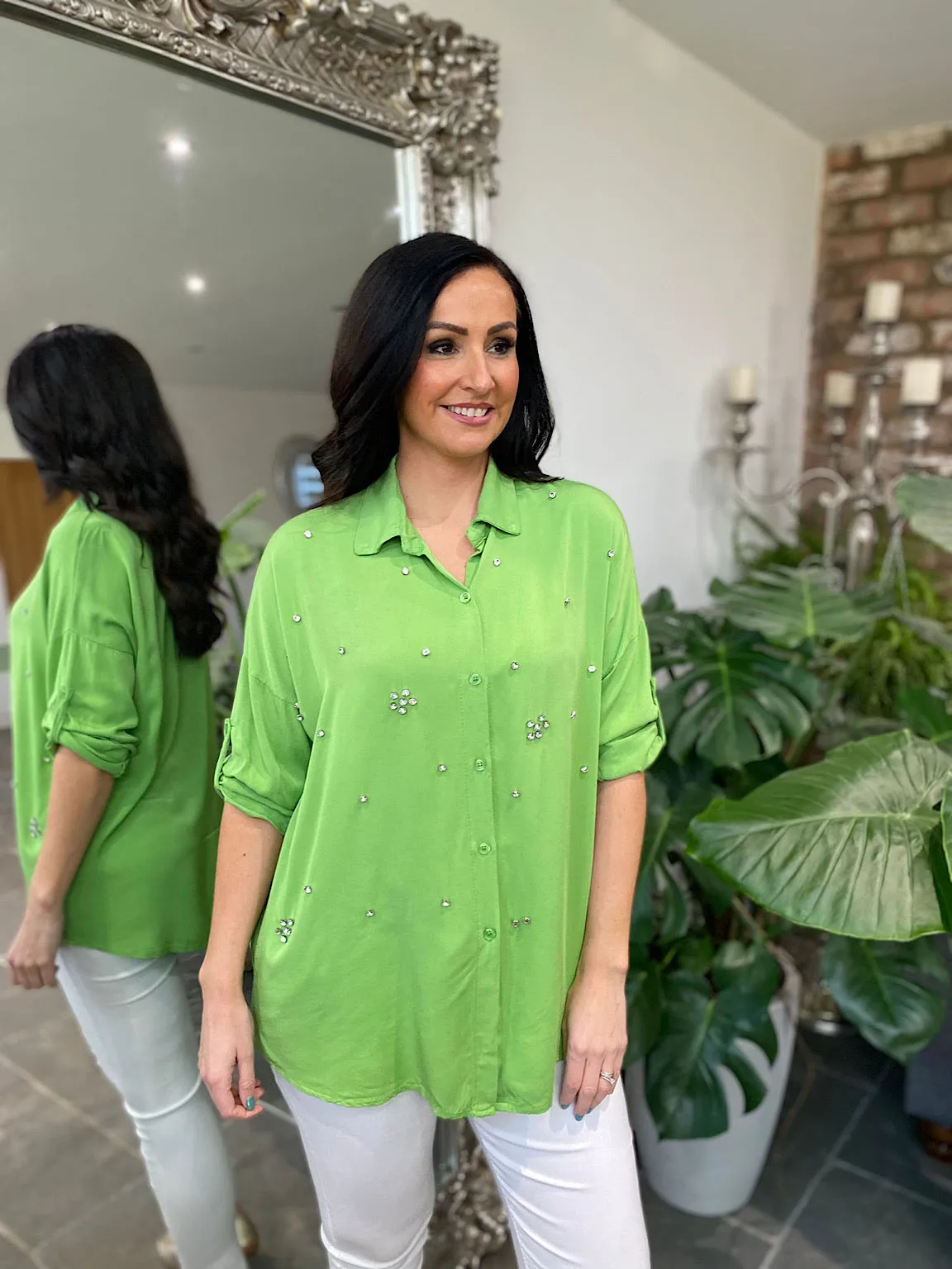 Green Embellished Blouse Ida