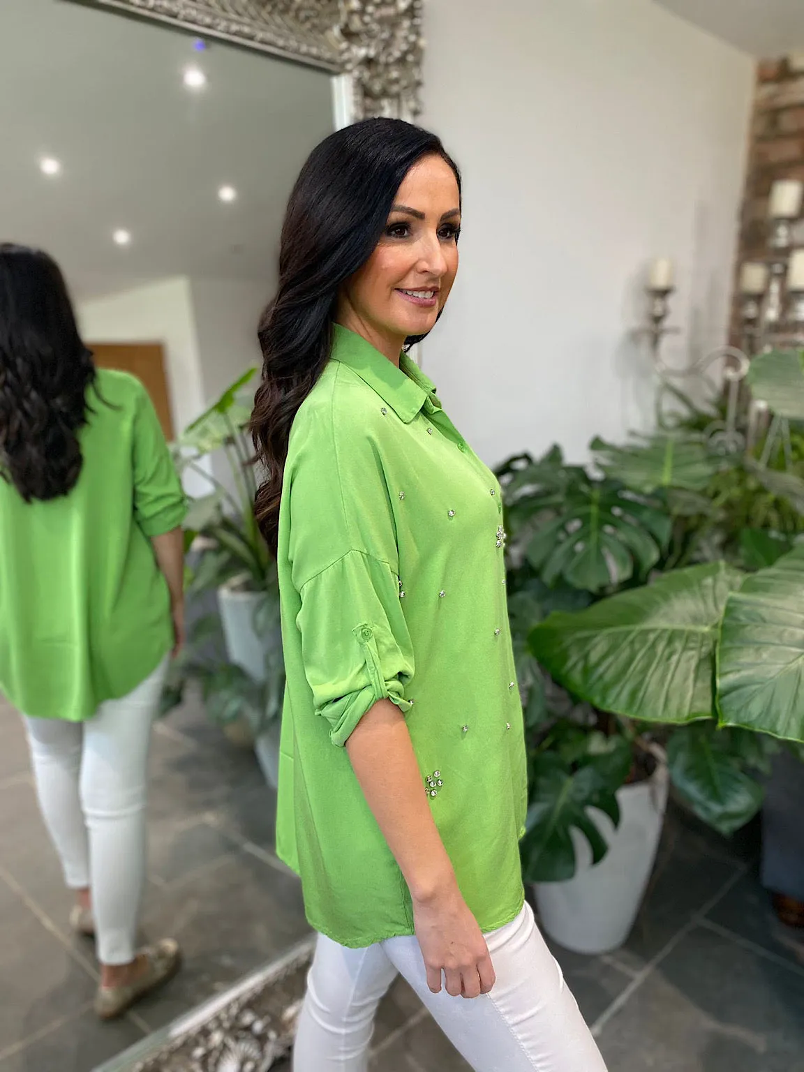 Green Embellished Blouse Ida