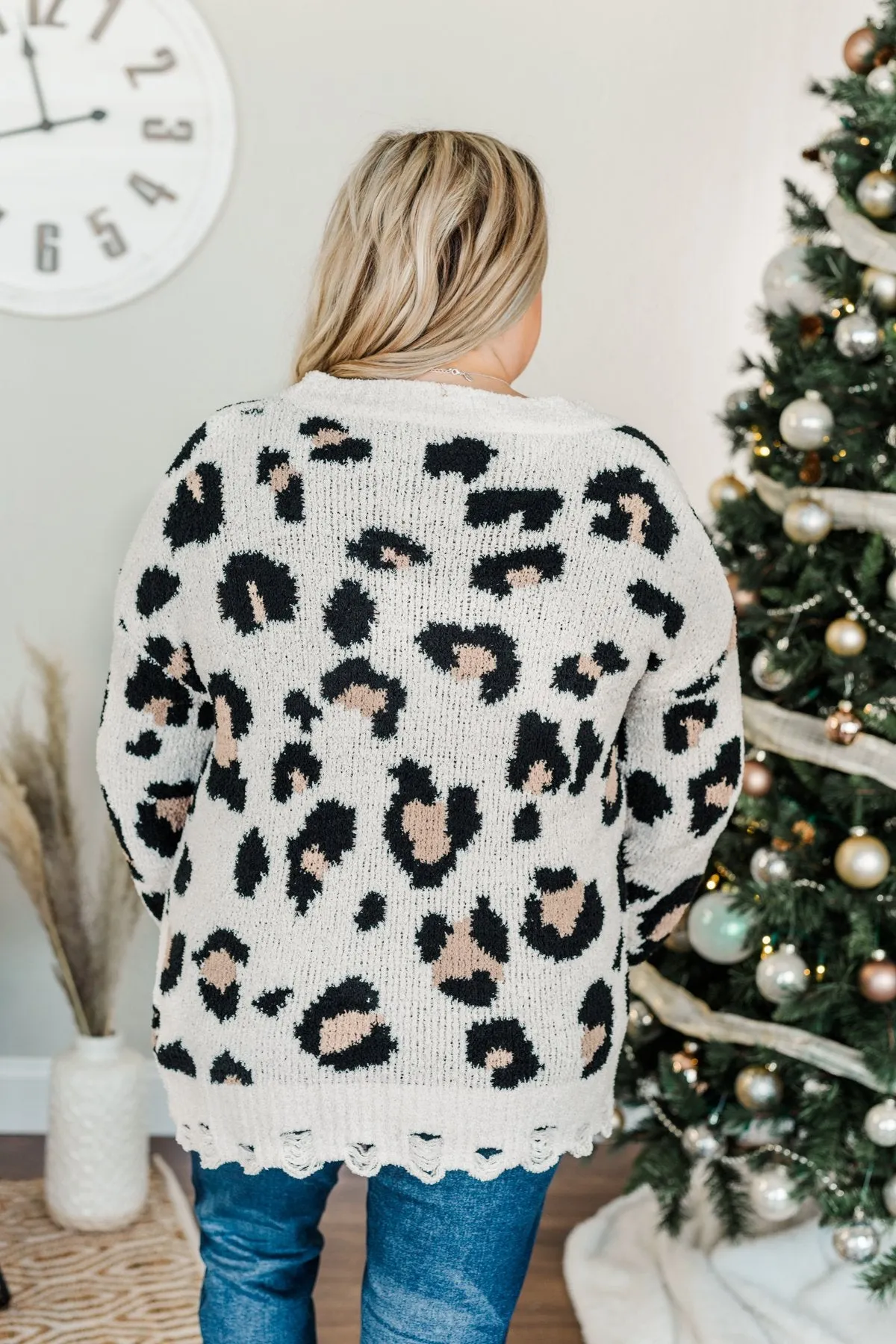 Happier With You Heavy Knit Cardigan- Leopard