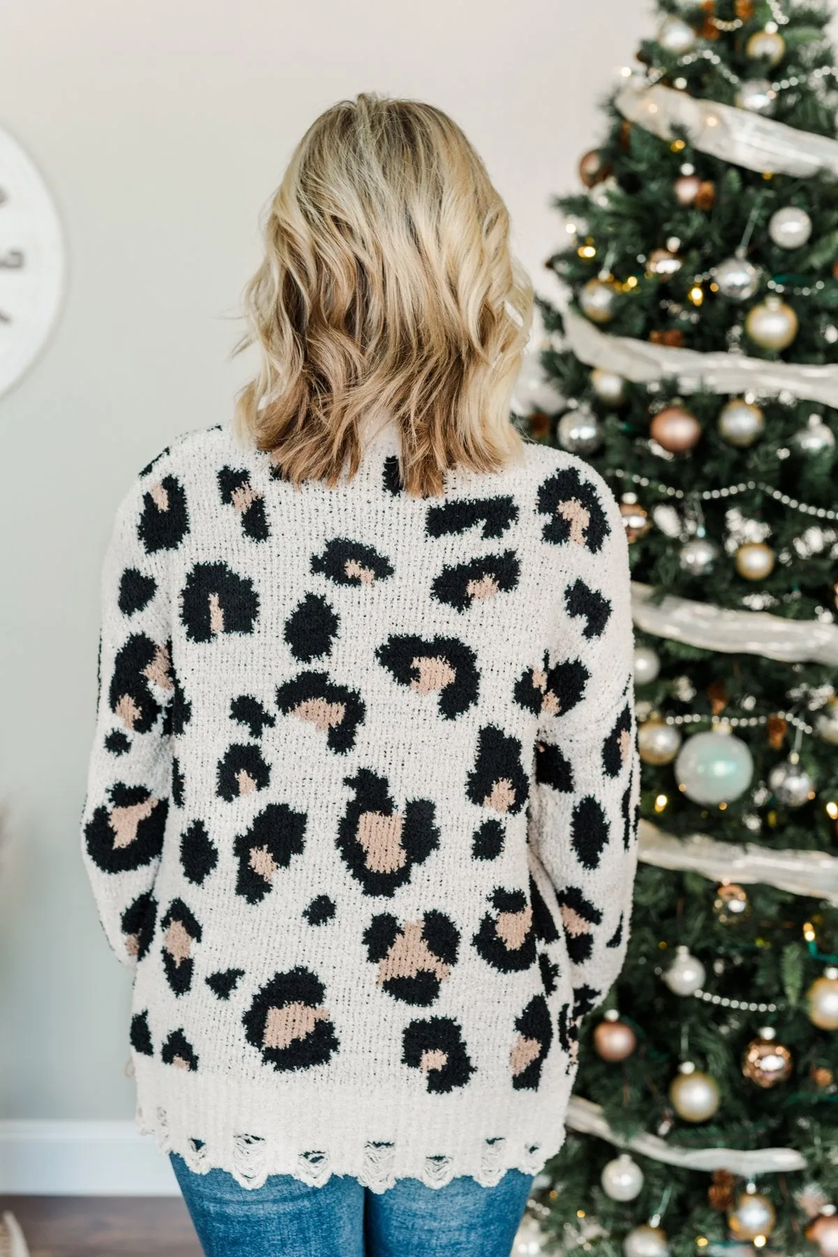 Happier With You Heavy Knit Cardigan- Leopard