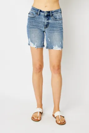 High Waist Destroyed Bermuda Shorts by Judy Blue