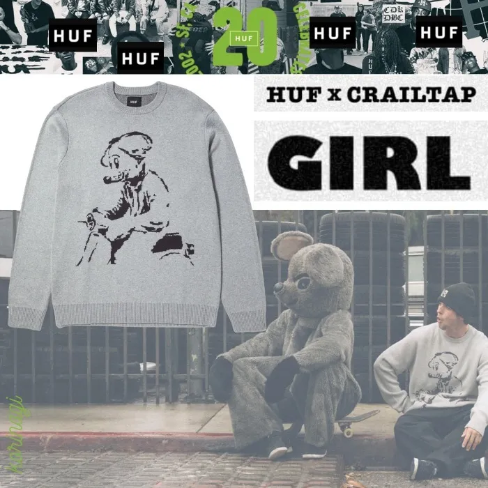 HUF  |Crew Neck Pullovers Unisex Street Style Long Sleeves Plain