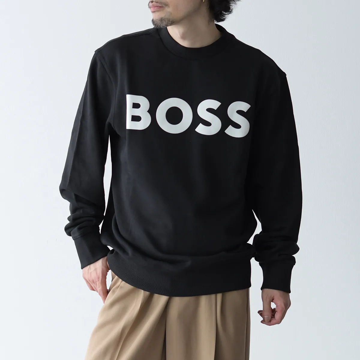 Hugo Boss  |Crew Neck Long Sleeves Plain Cotton Logo Sweatshirts