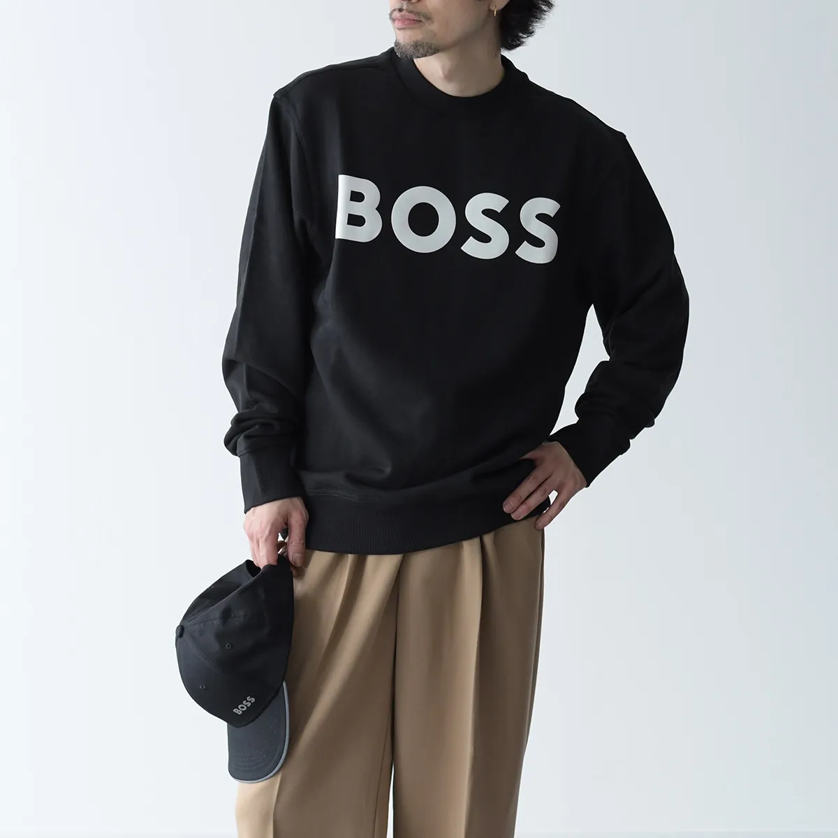 Hugo Boss  |Crew Neck Long Sleeves Plain Cotton Logo Sweatshirts