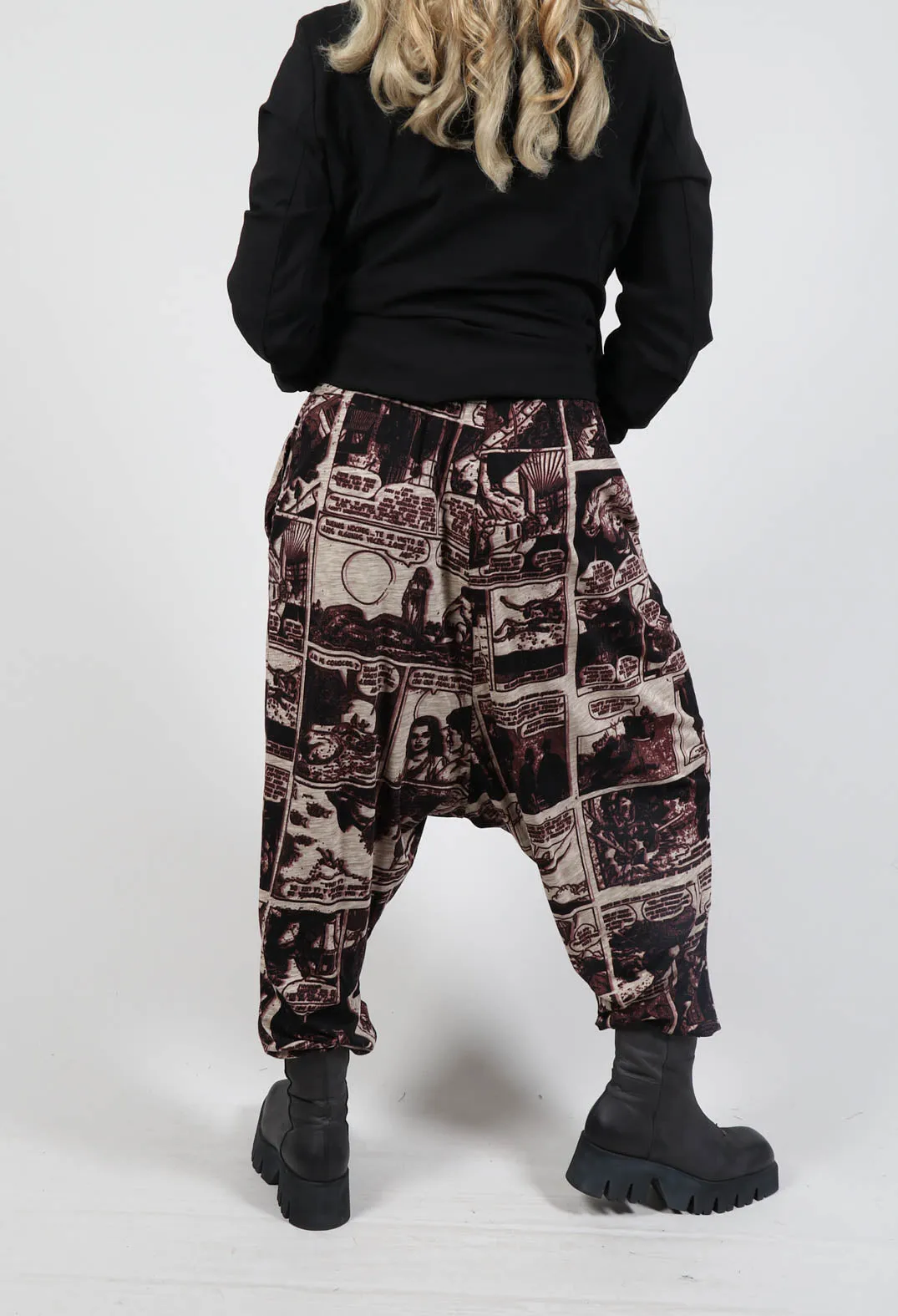 Jersey Drop Crotch Trousers in Wood Print