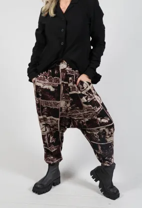 Jersey Drop Crotch Trousers in Wood Print