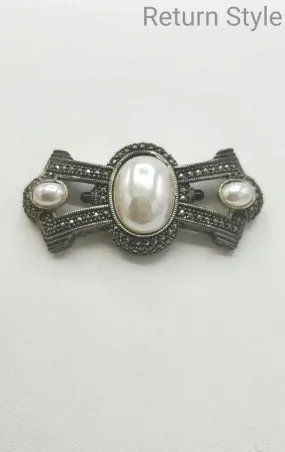 JUDITH JACK Pearl Sterling & Markasite Pre Loved AS IS ss Brooch