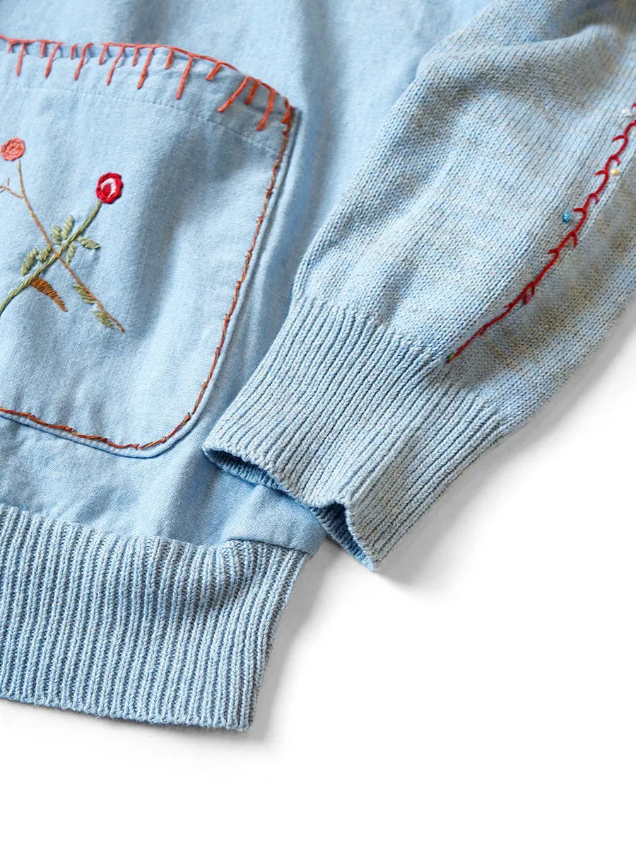 Kapital Knit x Chambray Cardigan (Magpie Embroidery)