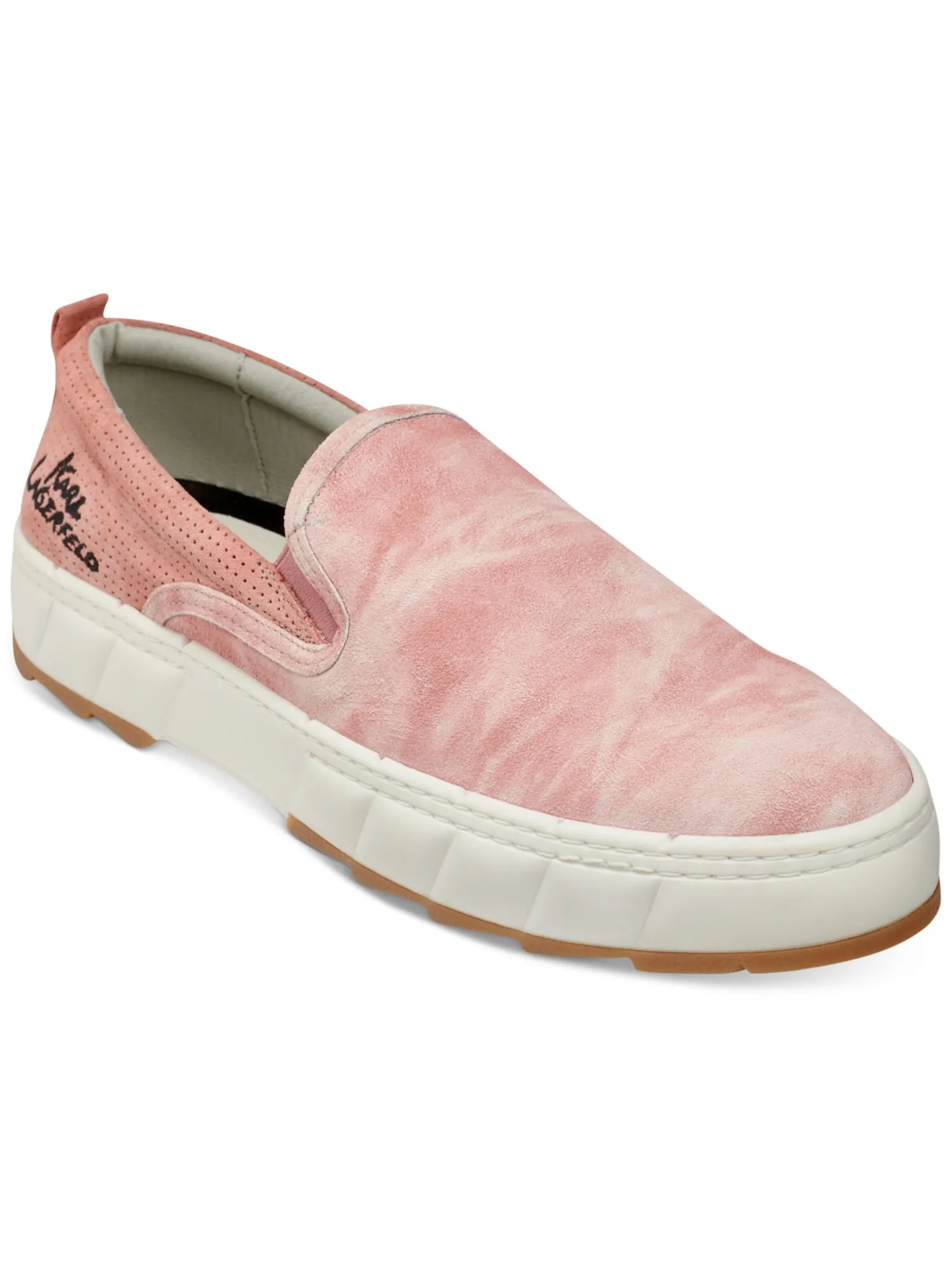 KARL LAGERFELD Mens Pink Tie-Dye Cushioned Perforated Round Toe Slip On Leather Sneakers Shoes