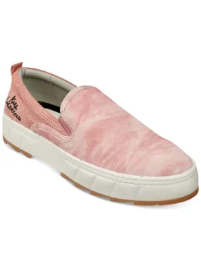 KARL LAGERFELD Mens Pink Tie-Dye Cushioned Perforated Round Toe Slip On Leather Sneakers Shoes