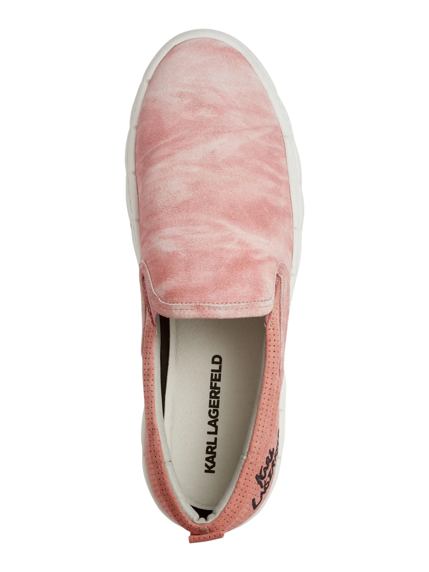 KARL LAGERFELD Mens Pink Tie-Dye Cushioned Perforated Round Toe Slip On Leather Sneakers Shoes