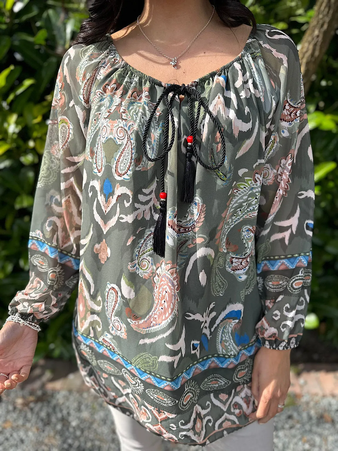 Khaki Layered Paisley Print Blouse Ashleigh