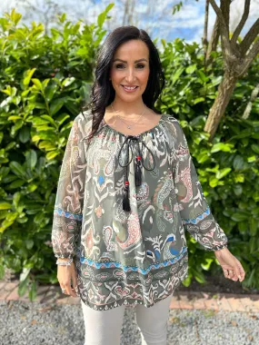 Khaki Layered Paisley Print Blouse Ashleigh