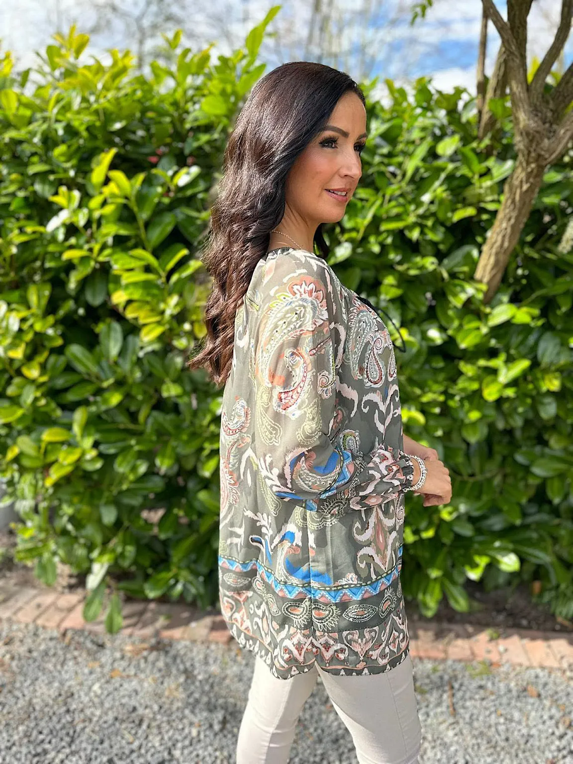 Khaki Layered Paisley Print Blouse Ashleigh