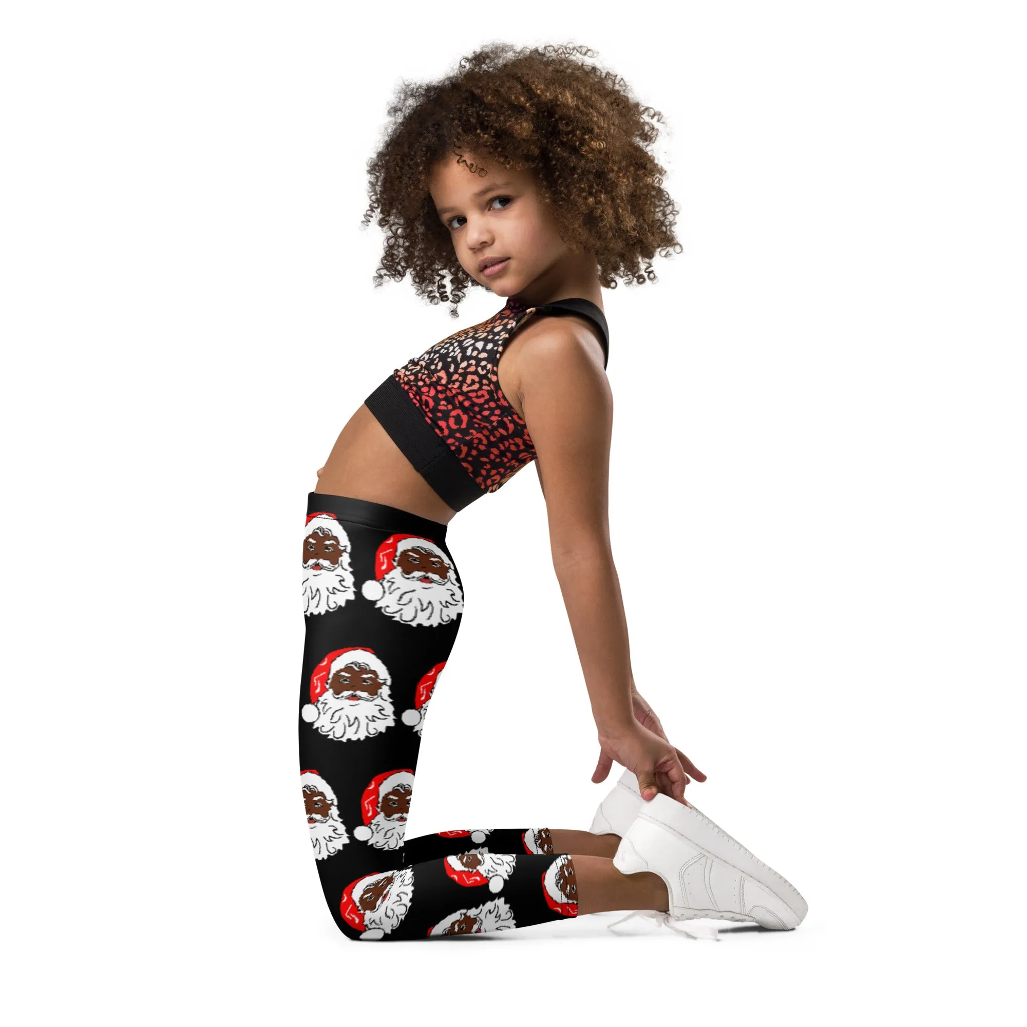 Kid's Leggings African American Santa Black