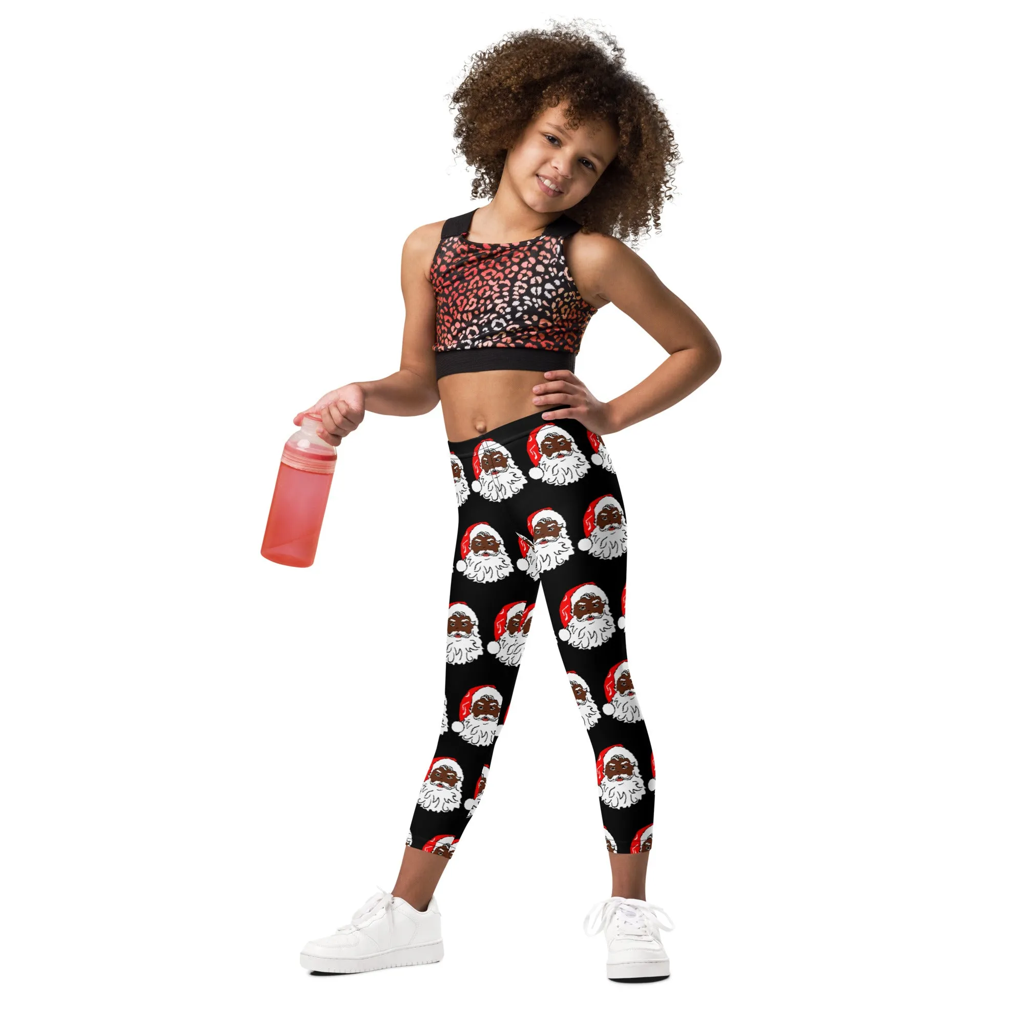 Kid's Leggings African American Santa Black