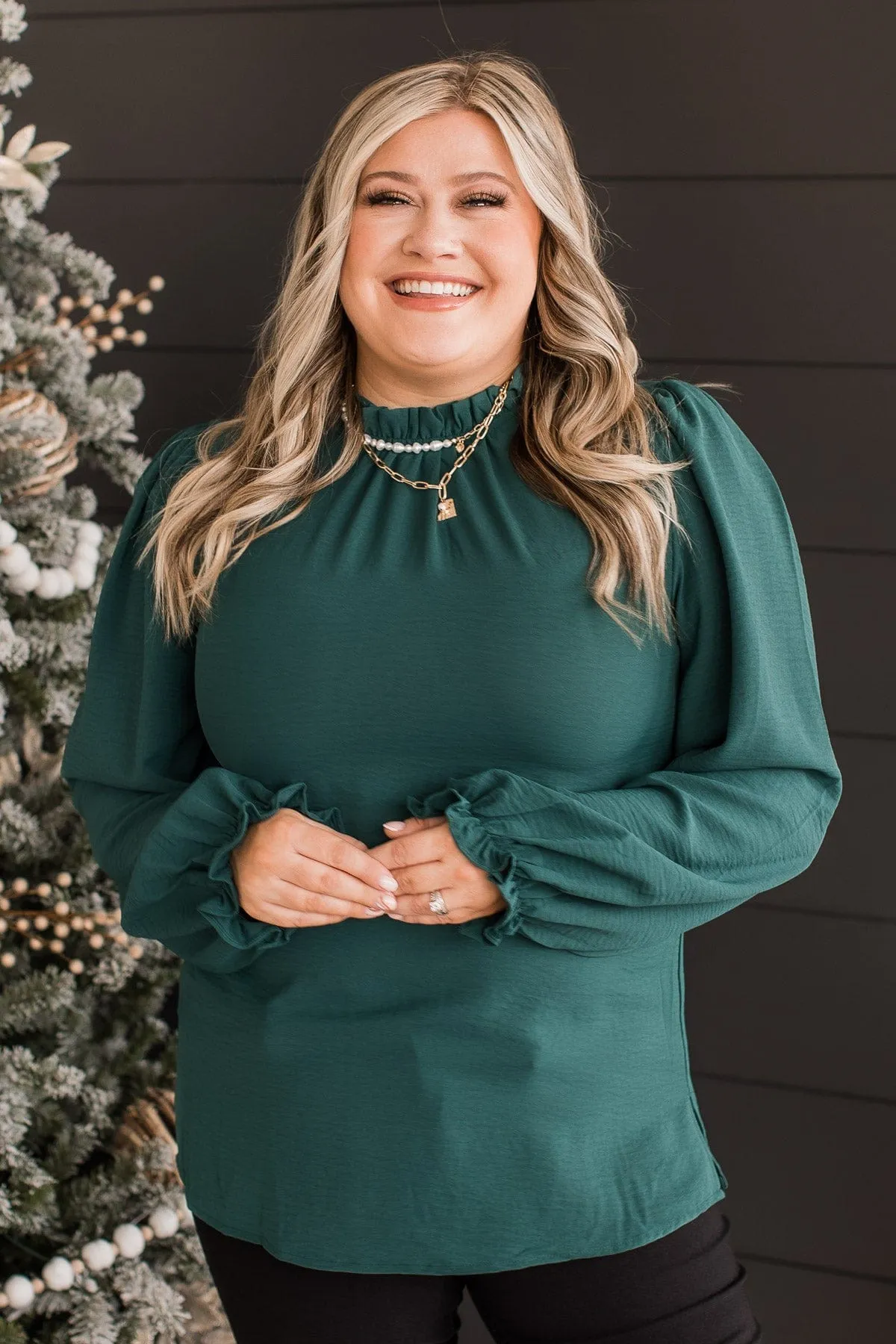 Lasting Daydreams Long Sleeve Blouse- Hunter Green