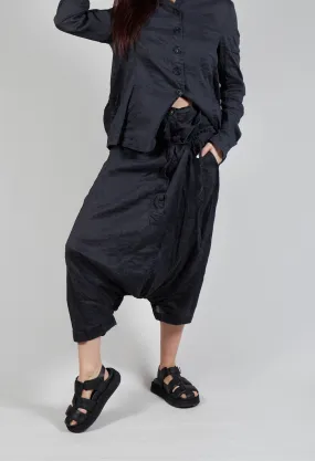 Layered Drop-Crotch Trousers in Blk Melange