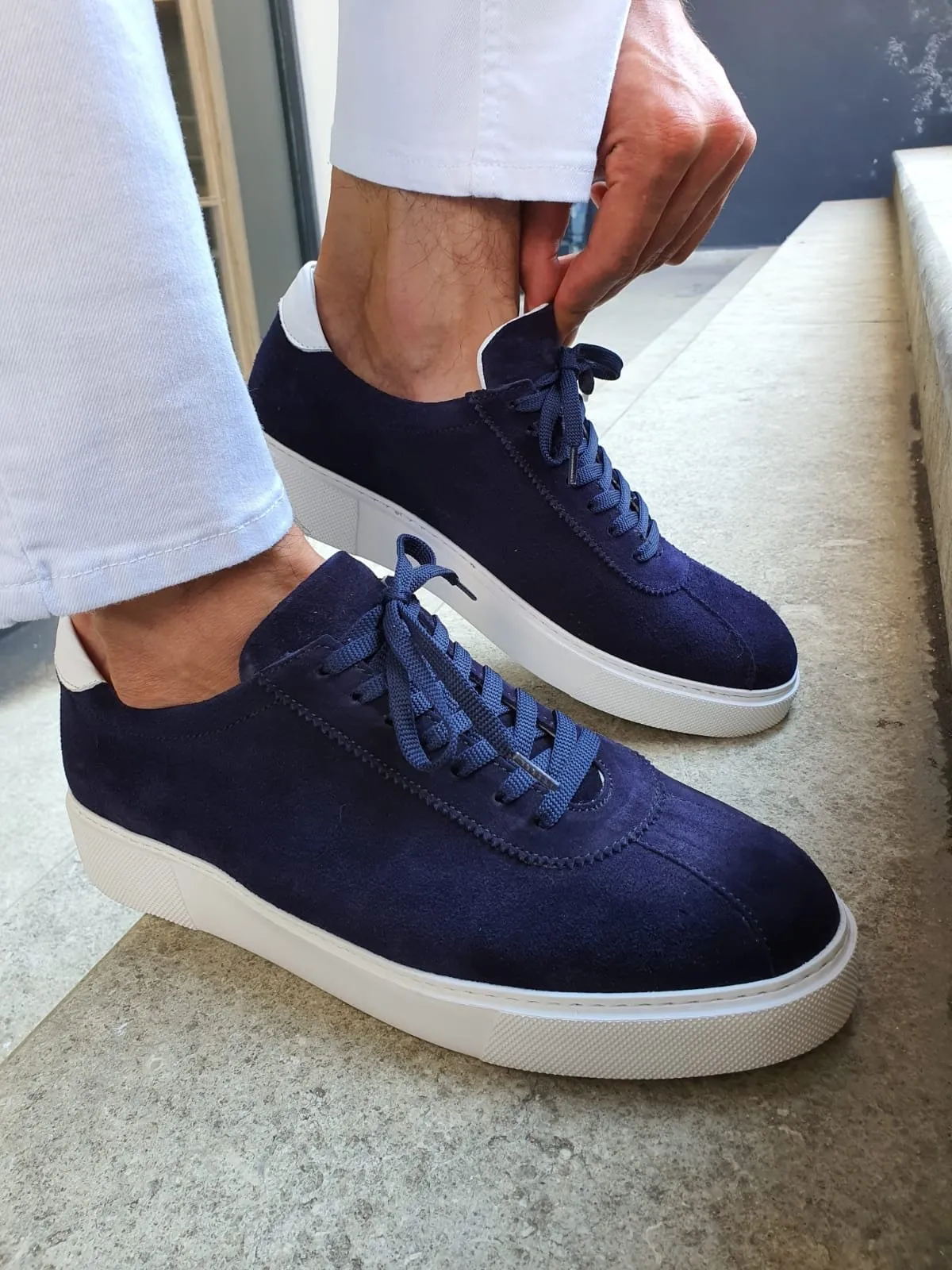 Lehi Navy Blue Mid-Top Suede Sneaker