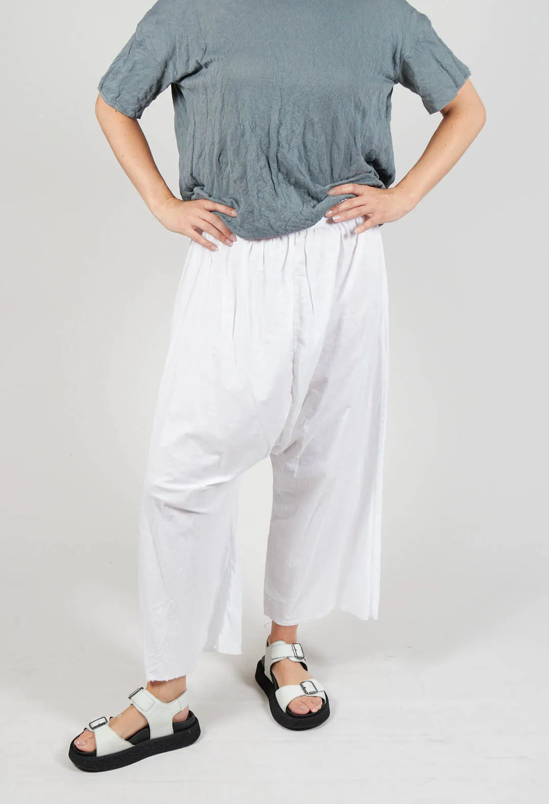 Low Crotch Pull on Trousers in White