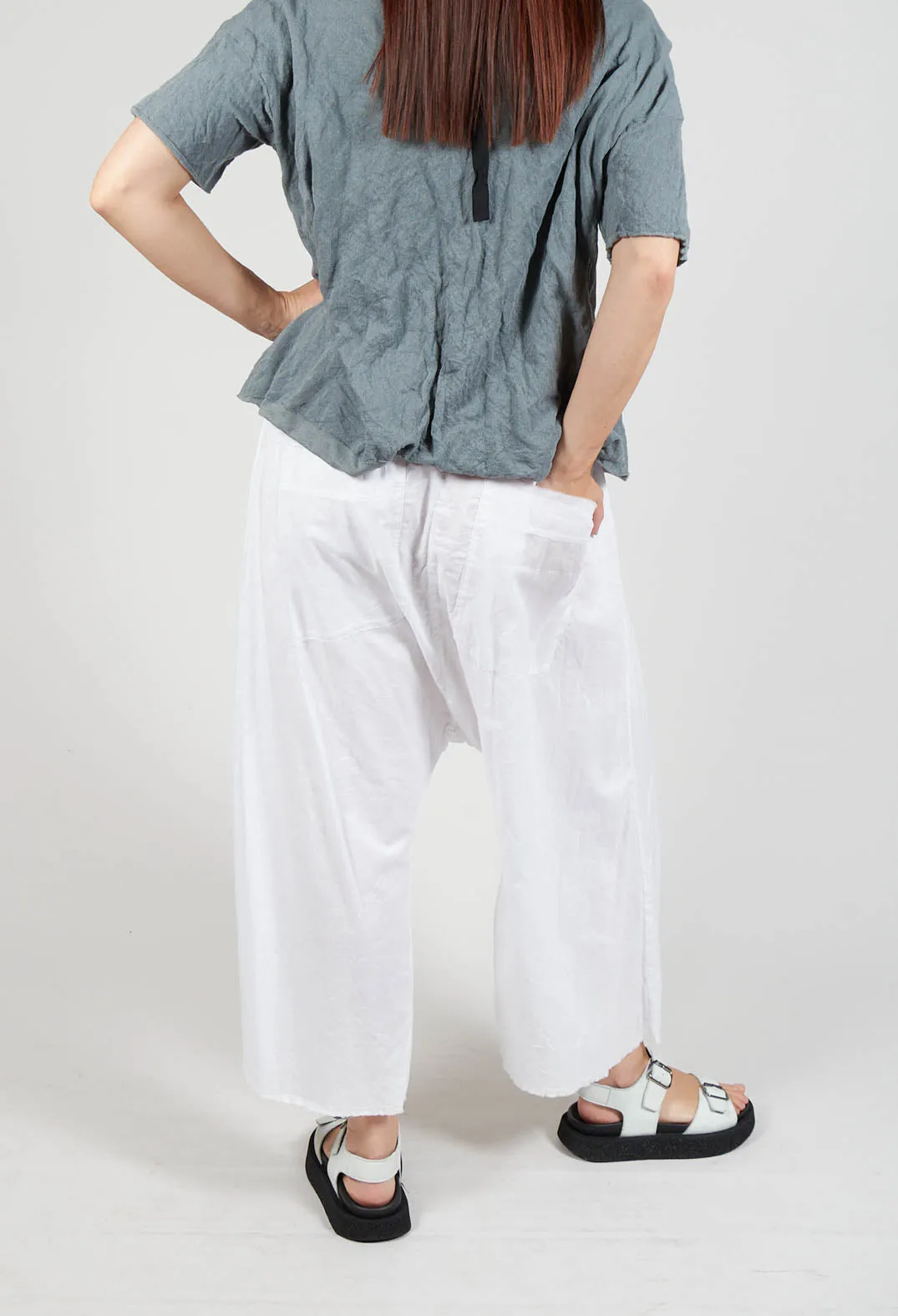 Low Crotch Pull on Trousers in White