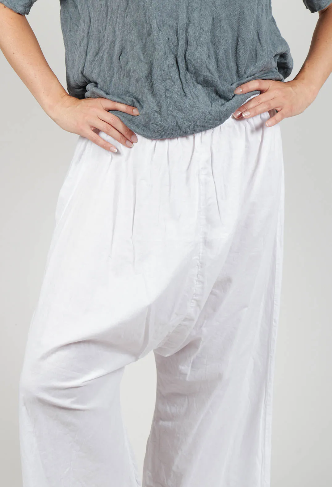 Low Crotch Pull on Trousers in White