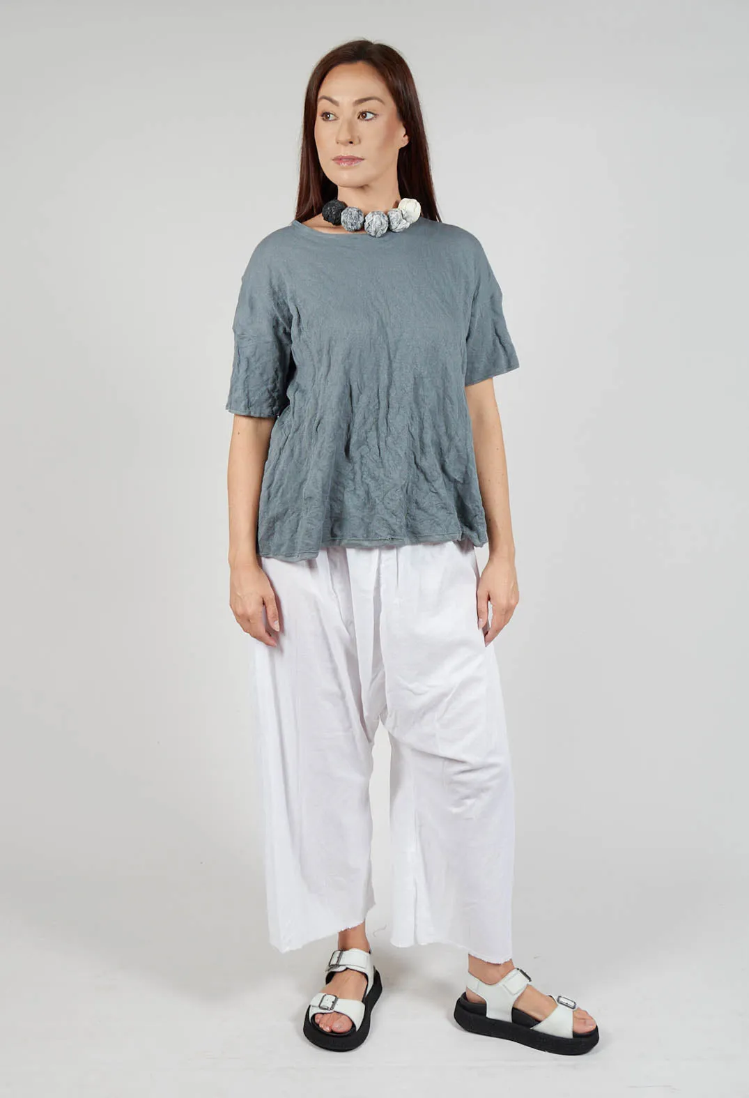 Low Crotch Pull on Trousers in White