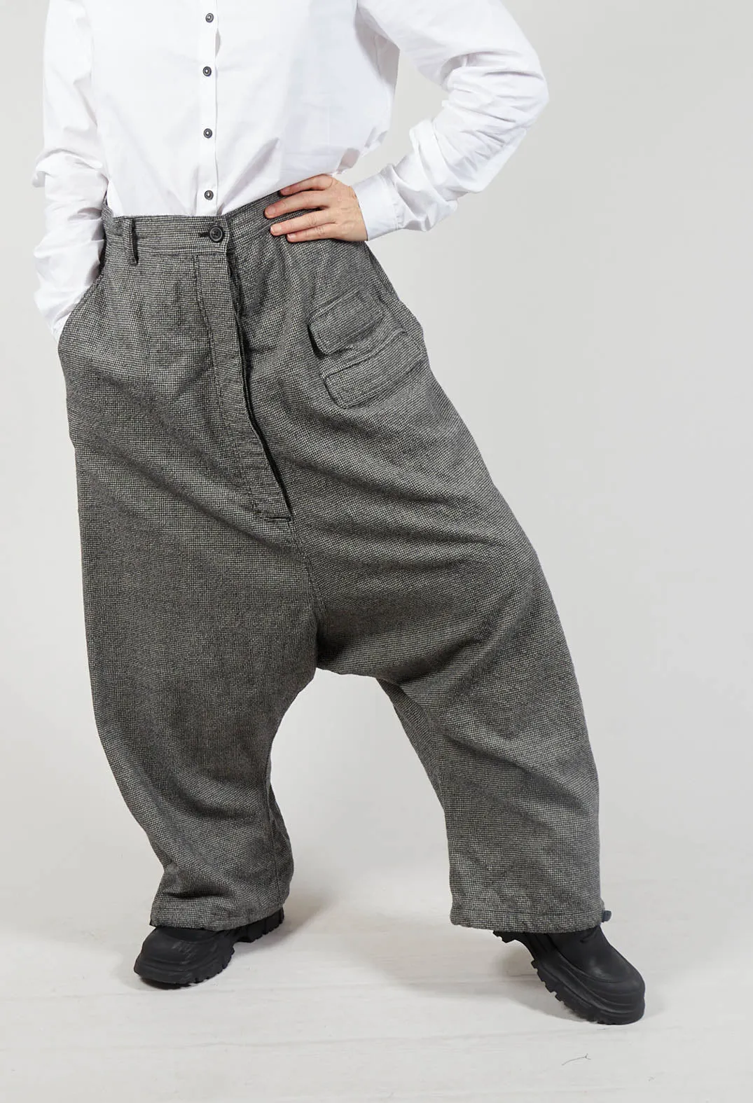 Low Drop Crotch Trousers in Latte Check