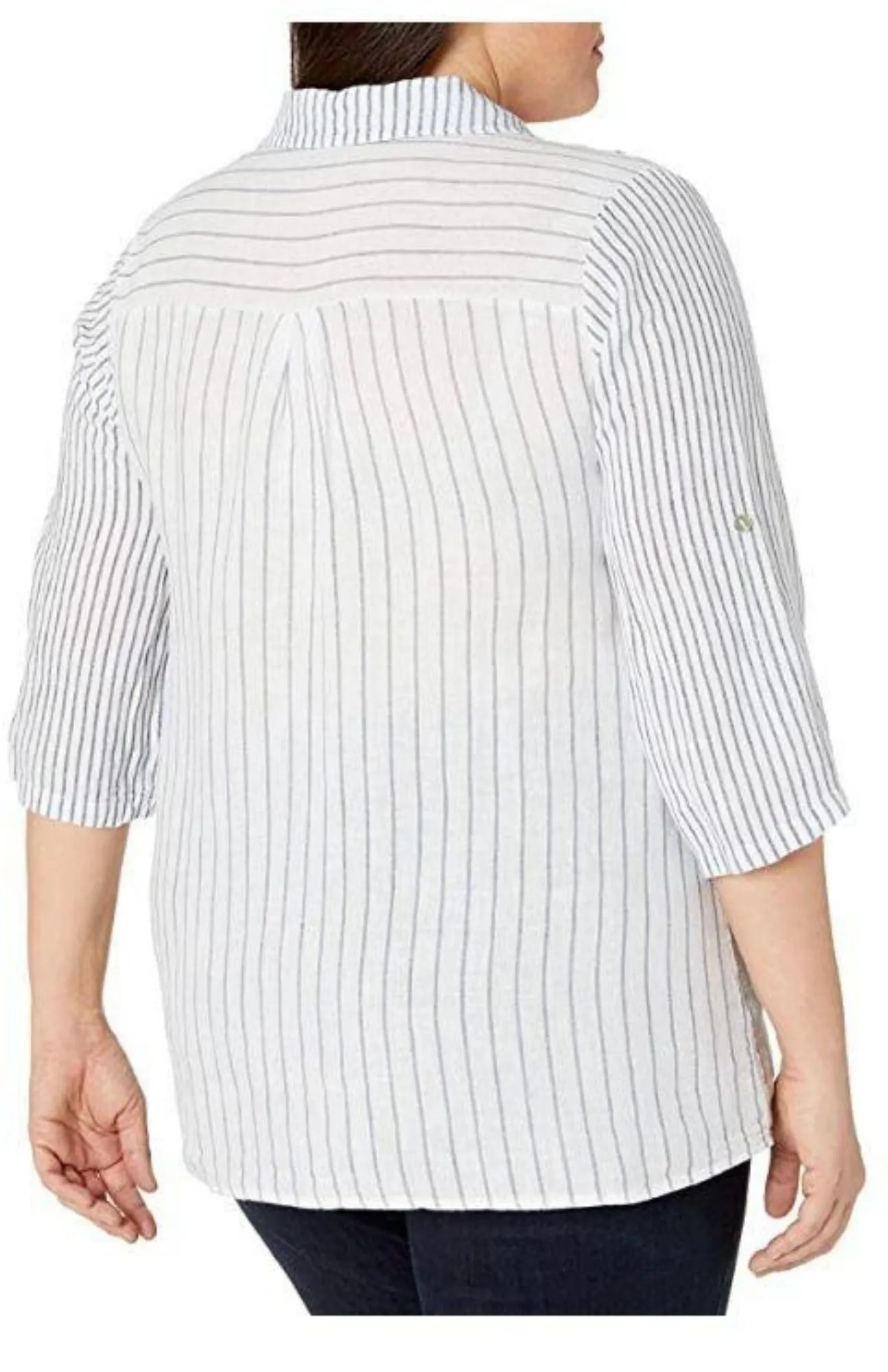 M Made in Italy - Plus Size Striped Button Down Shirt