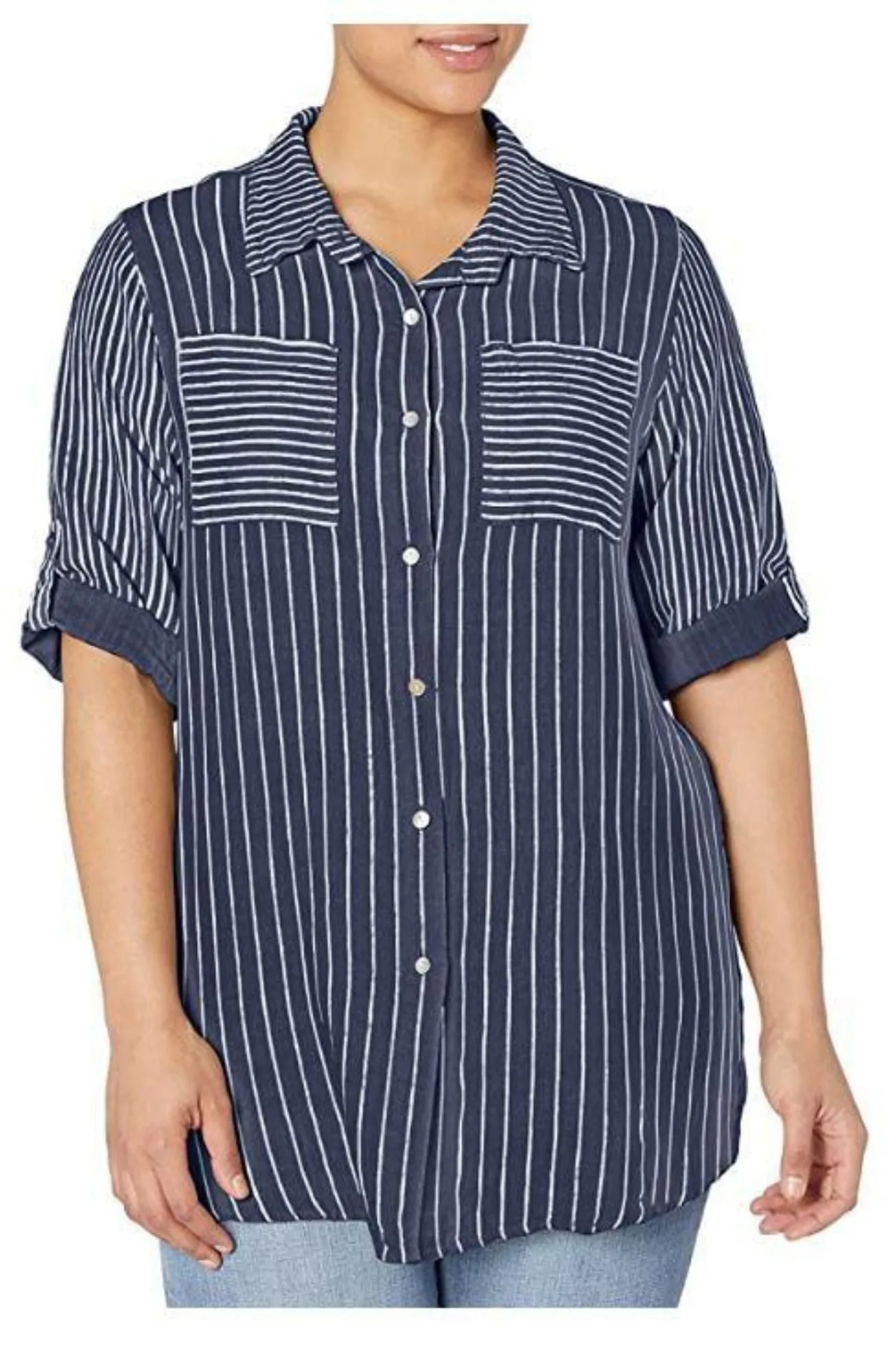 M Made in Italy - Plus Size Striped Button Down Shirt