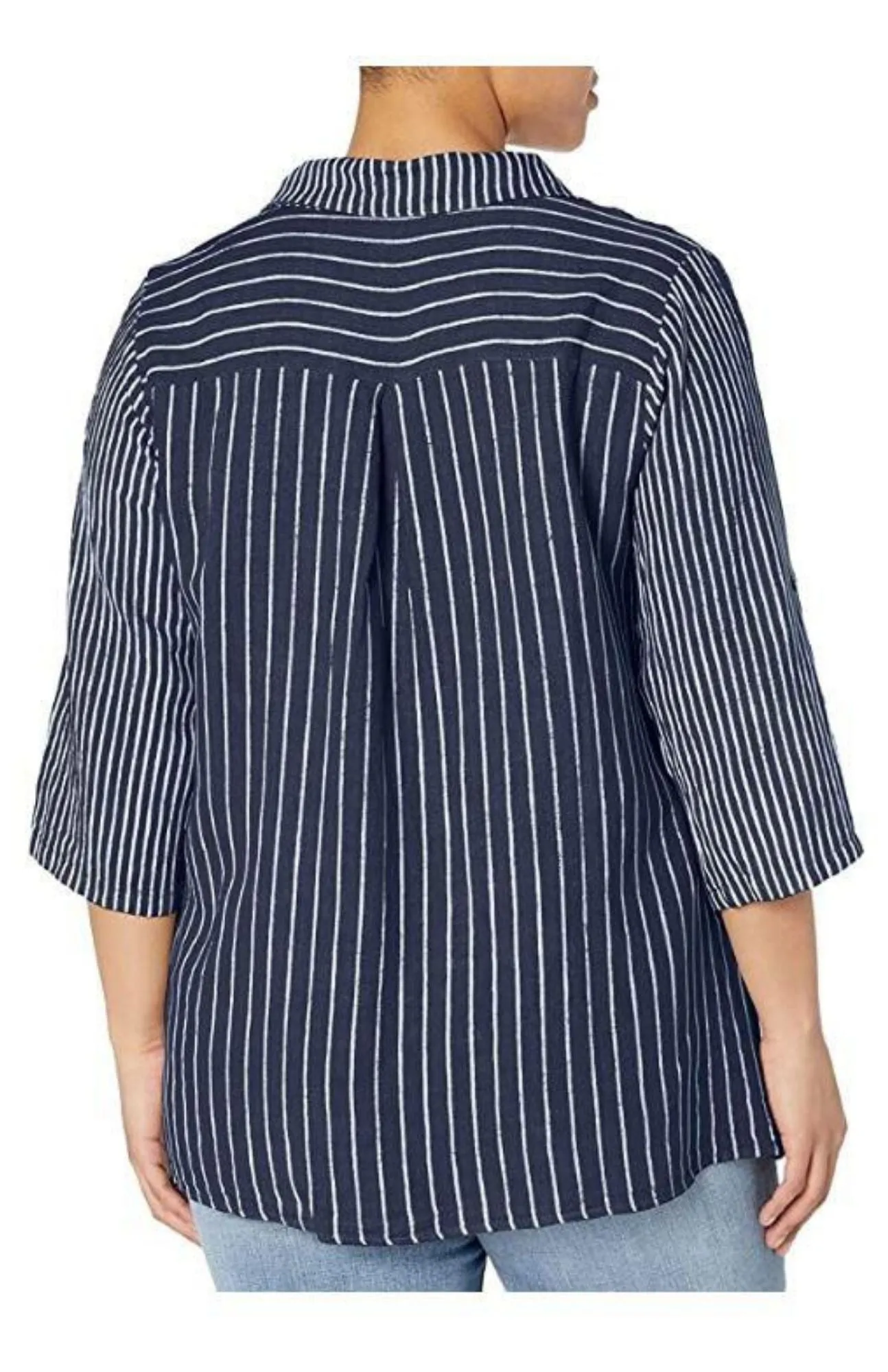 M Made in Italy - Plus Size Striped Button Down Shirt