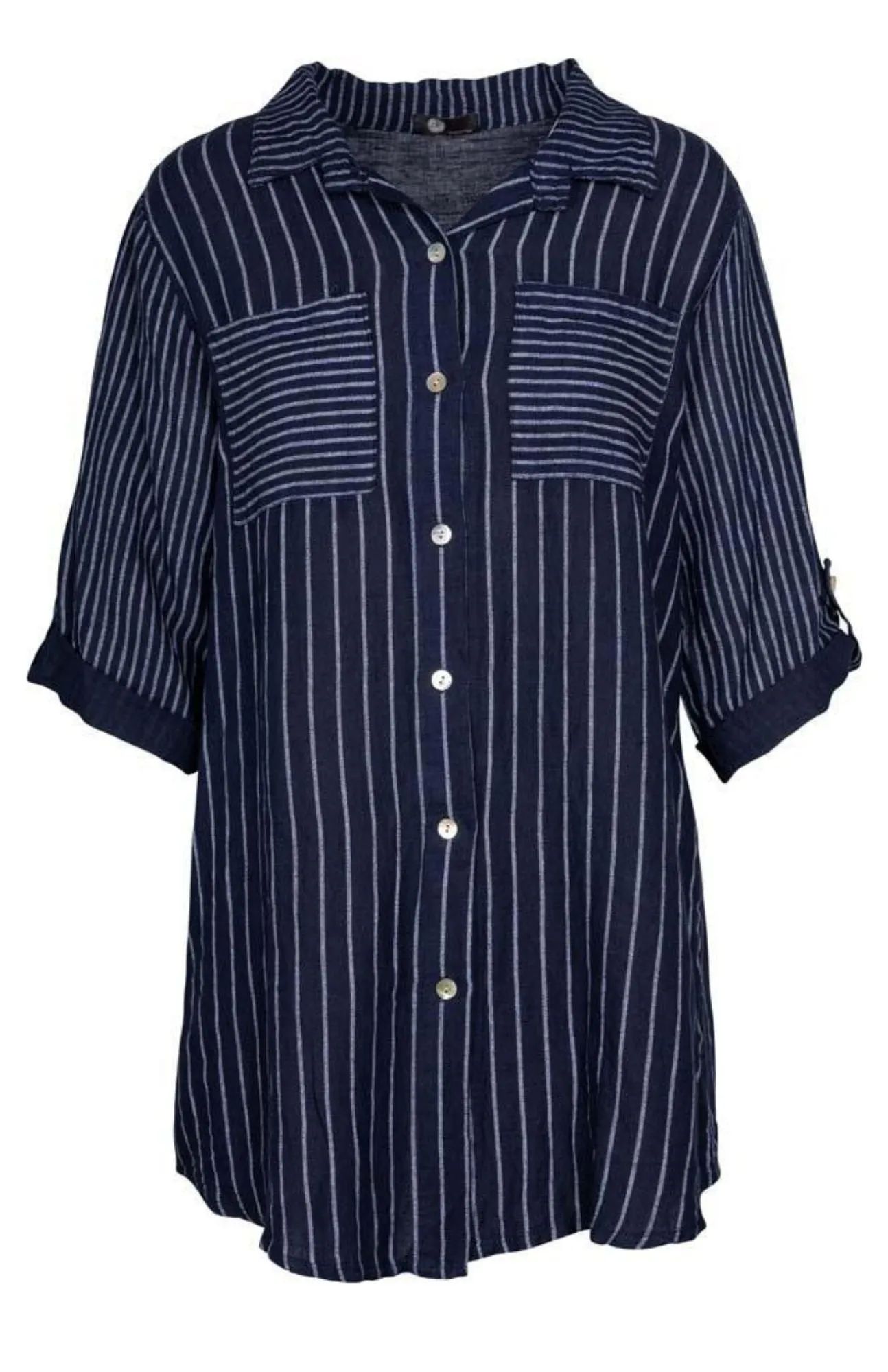 M Made in Italy - Plus Size Striped Button Down Shirt