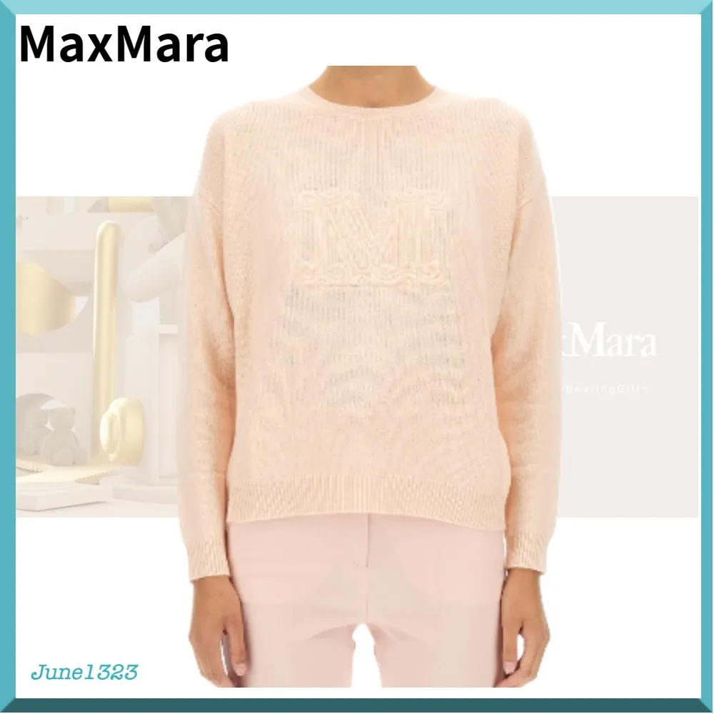 MaxMara  |Long Sleeves Plain Logo V-neck & Crew neck