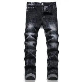 Men's Punk Style Printed Pattern Mid-waist Slim Denim Skinny Pants